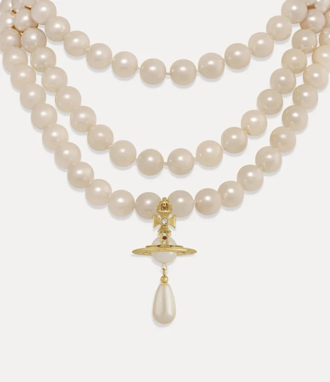 Gargantilla de tres filas con perlas en forma de gota Gargantilla de tres filas con perlas en forma de gota